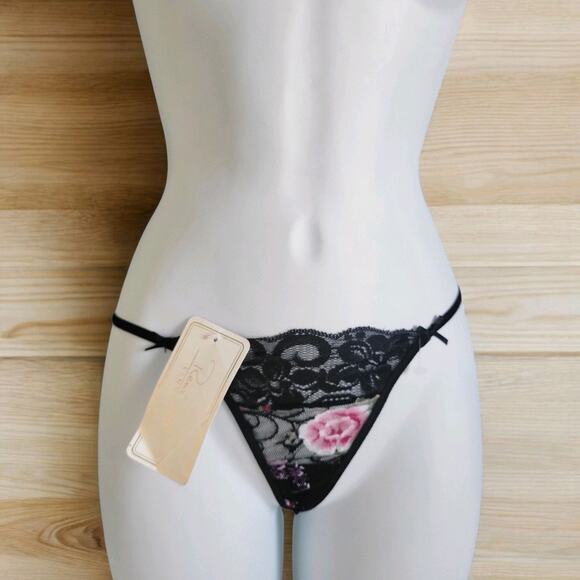 Y2k Sheer Black Floral Mesh Lace Micro Thong Rene Rofe SM - Picture 8 of 8